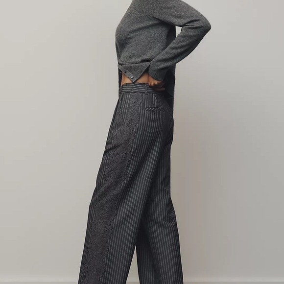 Anthropologie TND Lace Pinstripe Trousers Wide Leg Pants - Picture 2 of 6